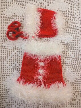 Red knitted XS Dog Santa Sweater and hat set custom made